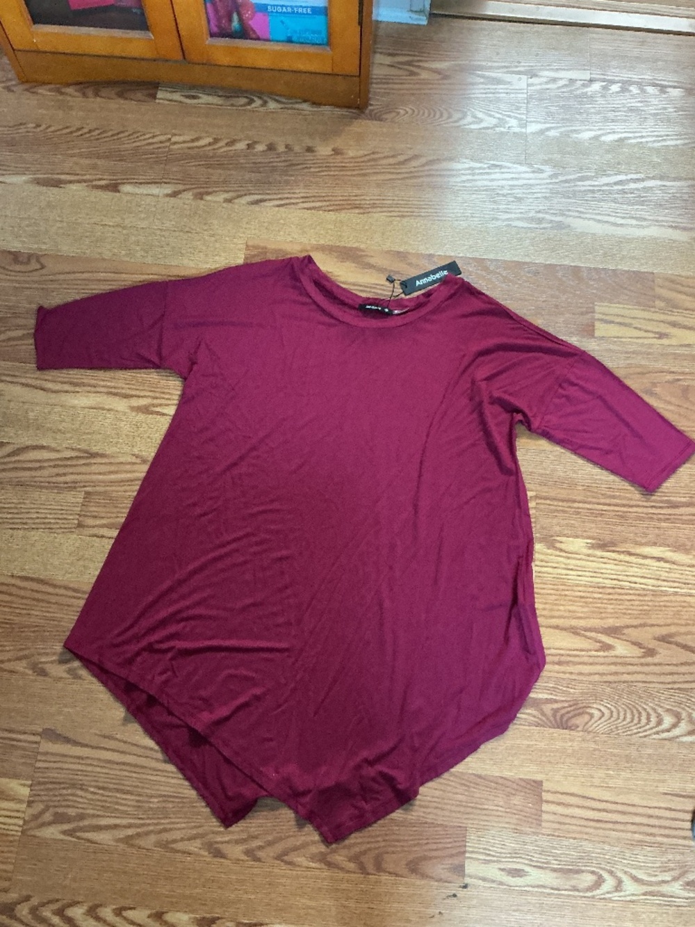 Annabelle  Burgundy 3/4 Sleeve Asymmetrical Hem Knit  Dress/Tunic ? Size S
